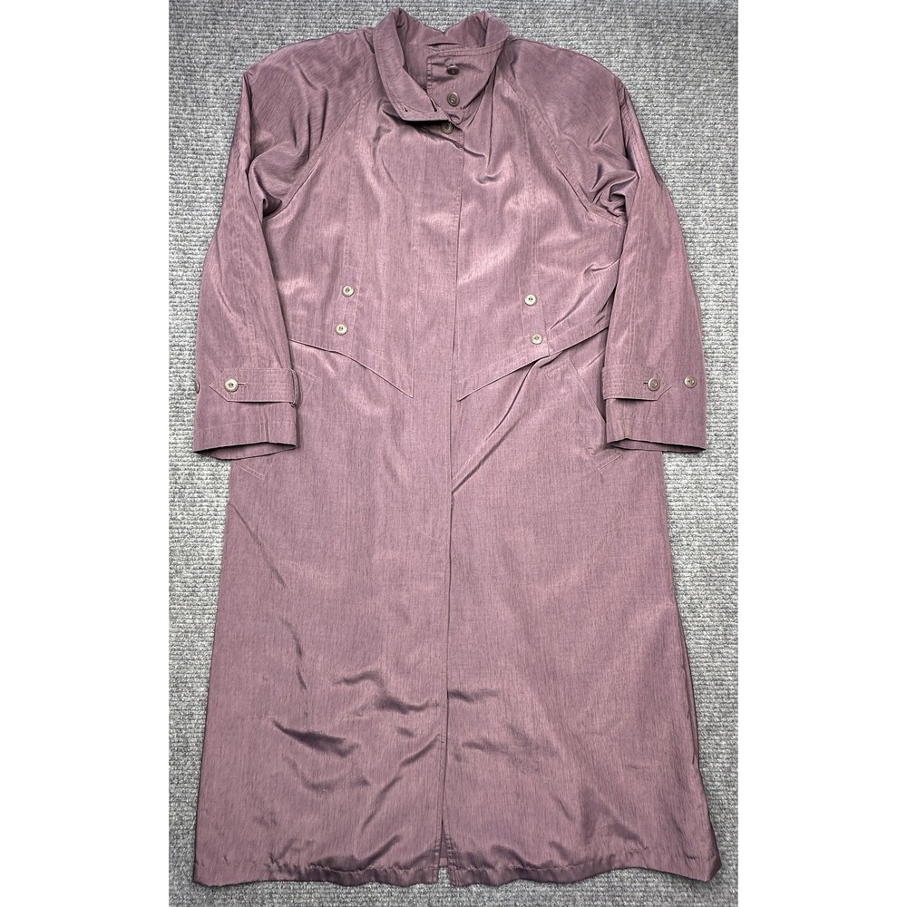 VTG Fleet Street Coat Womens 12 Purple Microfiber Long Collared Trench Zip Lined